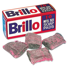 BrilloHotel Size Steel Wool 
Soap Pad, 4 x 4, 
Charcoal/Pink,10/Pack, 
120/Carton