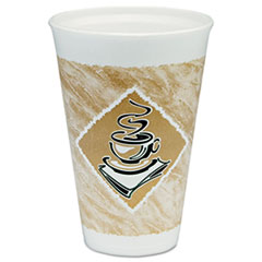 Caf G Hot/Cold Cups, Foam,
16 oz, White/Brown with Green
Accents, 25/Pack
