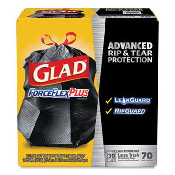 Forceflexplus Drawstring Large Trash Bags    30 Gal    1.05 Mil    30" X 32"    Black    70/Box