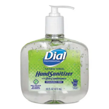 Dial Sanitizer Gel 16Oz Pump Antibacterial W/Moisturizers Fragrance-Free 8/Ct