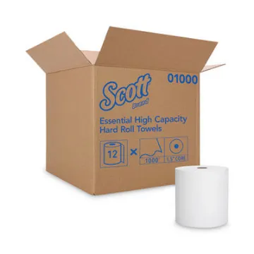 Essential High Capacity Hard Roll Towel    1.5" Core 8 X 1000Ft    White   12 Rolls/Ct
