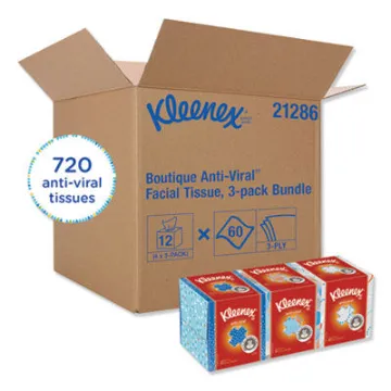 Boutique Anti-Viral Facial Tissue    3-Ply    White    Pop-Up Box    60 Sheets/Box    3 Boxes/Pack    4 Packs/Carton