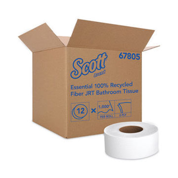 Essential 100% Recycled Fiber Jrt Bathroom Tissue    Septic Safe    2-Ply    White    1000 Ft    12 Rolls/Carton